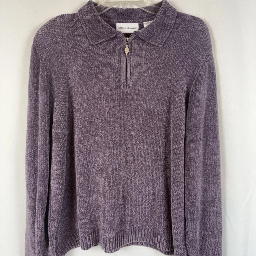 Alfred Dunner Purple Knit Collared super soft Sweater size XL 1/4zip cozy casual